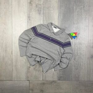 2000s grey and purple BMW wmbroidered lightweight rugby polo long sleeve shirt